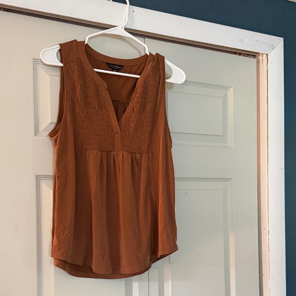 Lucky Brand Rust Smocked Yoke Sleeveless Camisole
